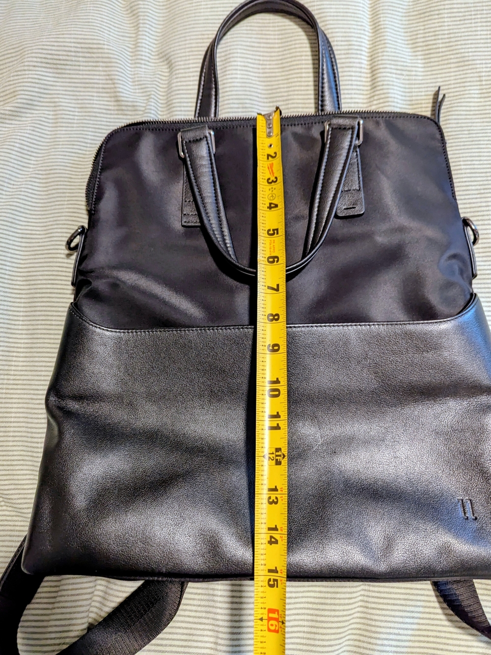 Pelle Black Leather & Nylon Convertible Laptop Tote Backpack RFID Trolley Strap - Picture 12 of 13